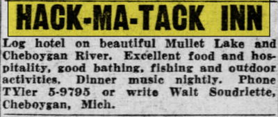 Hack-Ma-Tack Inn - July 1949 Ad